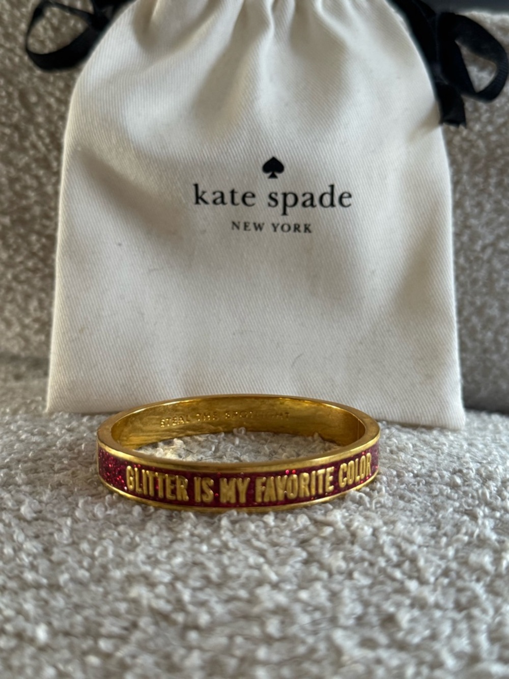 kate spade Gold-Tone Bangle with Pink Glitter Enamel